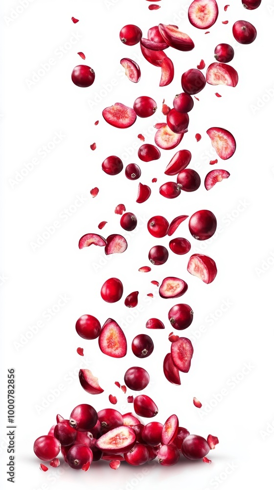 Cranberries and slices floating in the air Generative AI Cranberries and slices floating in the air Generative AI