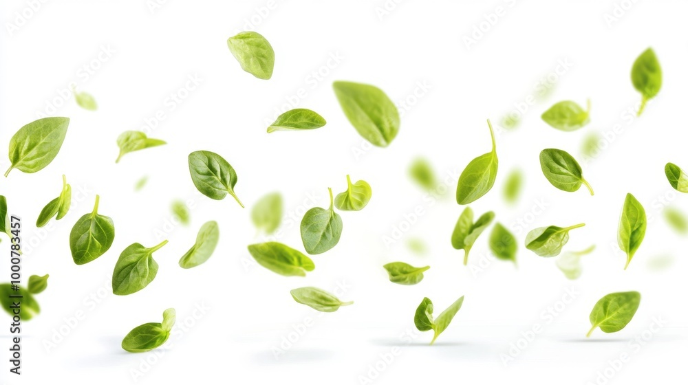 Fresh Spinach Leaves Floating on White Generative AI Fresh Spinach Leaves Floating on White Generative AI