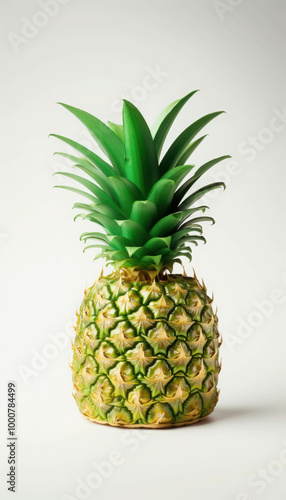 Whole Pineapple with Vibrant Green Crown Isolated