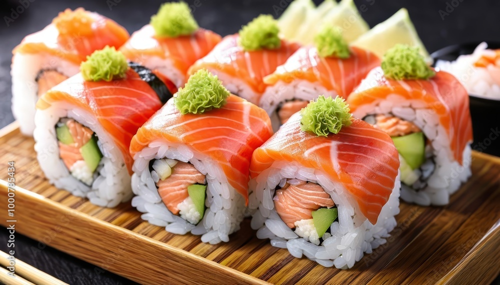 Delicious sushi rolls ready to be savored Delicious sushi rolls ready to be savored