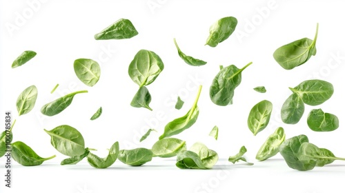 Floating Spinach Leaves Isolated on White – Generative AI