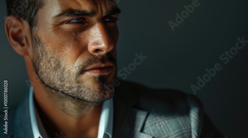 Confident Businessman in Suit with Intense Gaze