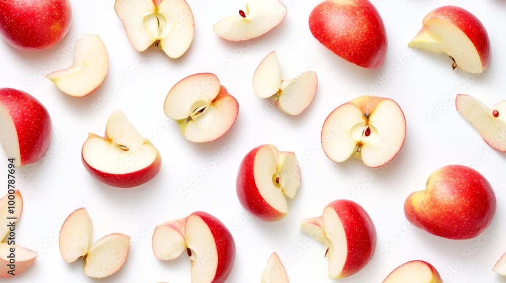 Cut Apple Slices Arranged on White Background – Generative AI Cut Apple Slices Arranged on White Background – Generative AI