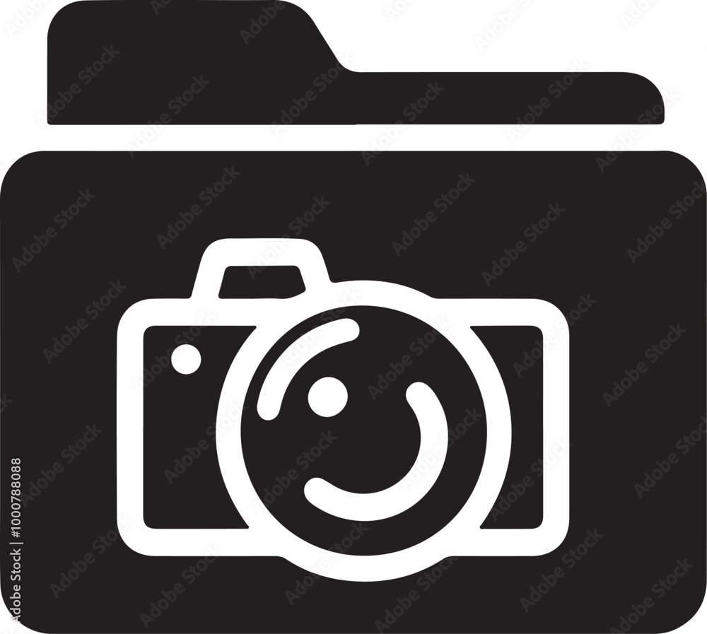 folder icon, video camera icon, simple design, black and white, minimalist, vector graphics, file management, multimedia folder, digital organization, user interface element, computer icon. folder icon, video camera icon, simple design, black and white, minimalist, vector graphics, file management, multimedia folder, digital organization, user interface element, computer icon.