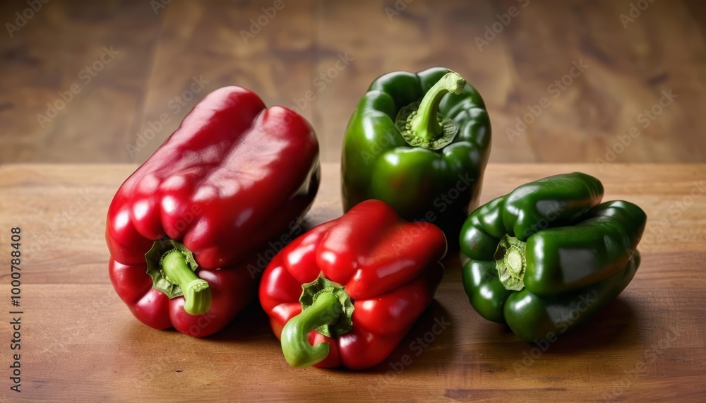 Freshly harvested peppers on a rustic table Freshly harvested peppers on a rustic table