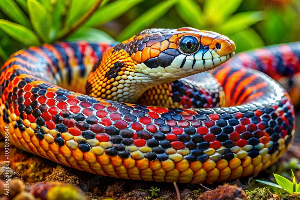 A Southern Hognose Snake blends into its vibrant natural habitat, showcasing unique features and striking colors that A Southern Hognose Snake blends into its vibrant natural habitat, showcasing unique features and striking colors that