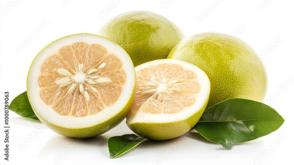 Fresh Whole Pomelo and Half Cut Displaying Inner Flesh – Generative AI Fresh Whole Pomelo and Half Cut Displaying Inner Flesh – Generative AI