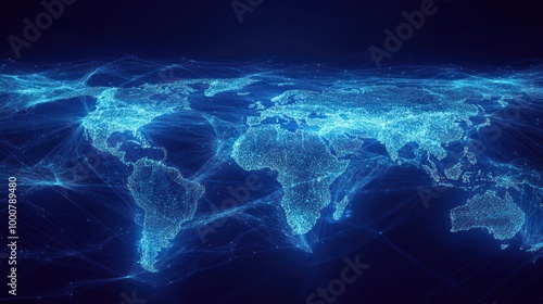 A digital representation of the world, showcasing interconnected networks and data flow.