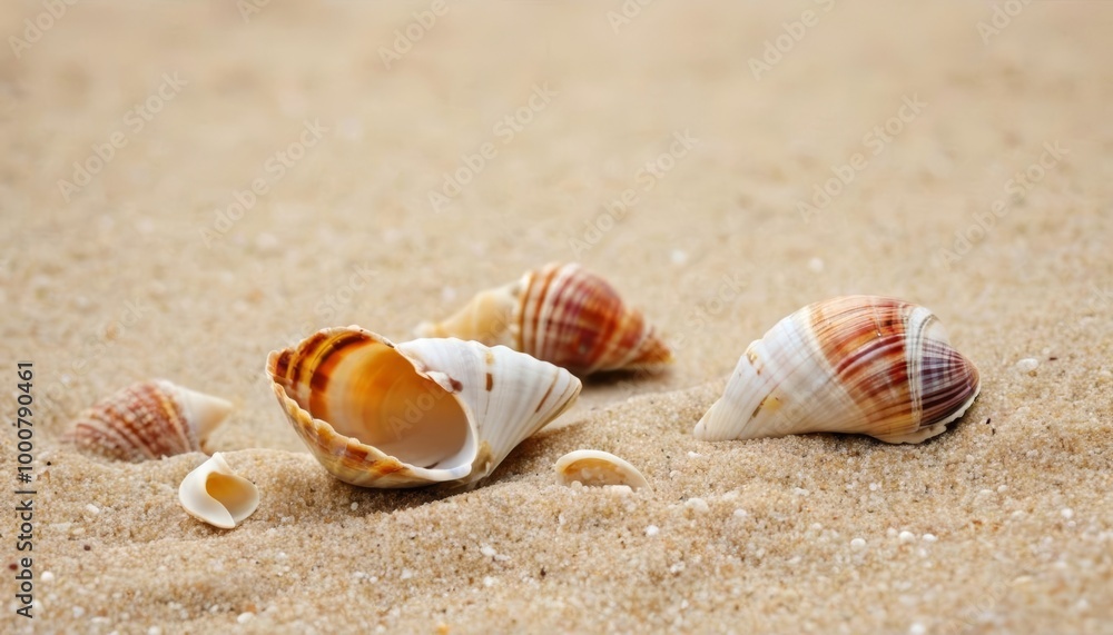 Seashells on the sandy beach a symbol of tranquility and the seas whispers Seashells on the sandy beach a symbol of tranquility and the seas whispers
