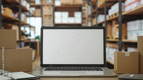 Laptop on a Desk in Warehouse Setting