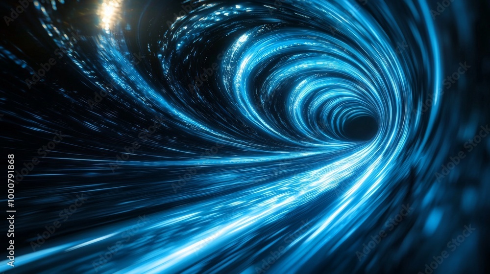 Fototapeta premium Electric Blue Energy Tunnel Flowing Waves