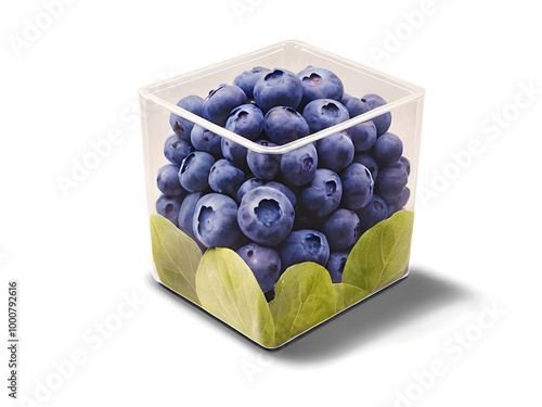 Obraz na płótnie Closeup of organic blueberries in plastic packaging box, super foods, healthy fruit isolated on transparent background w salonie