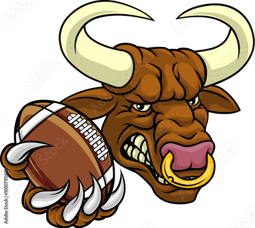 A bull or Minotaur monster longhorn cow angry mean American football mascot cartoon character.