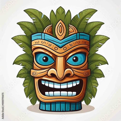 Funny Tiki Mask Vector, icon white background
