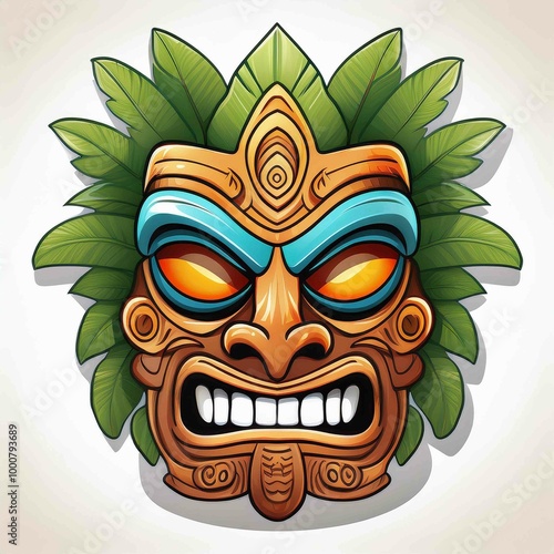 Funny Tiki Mask Vector, icon white background