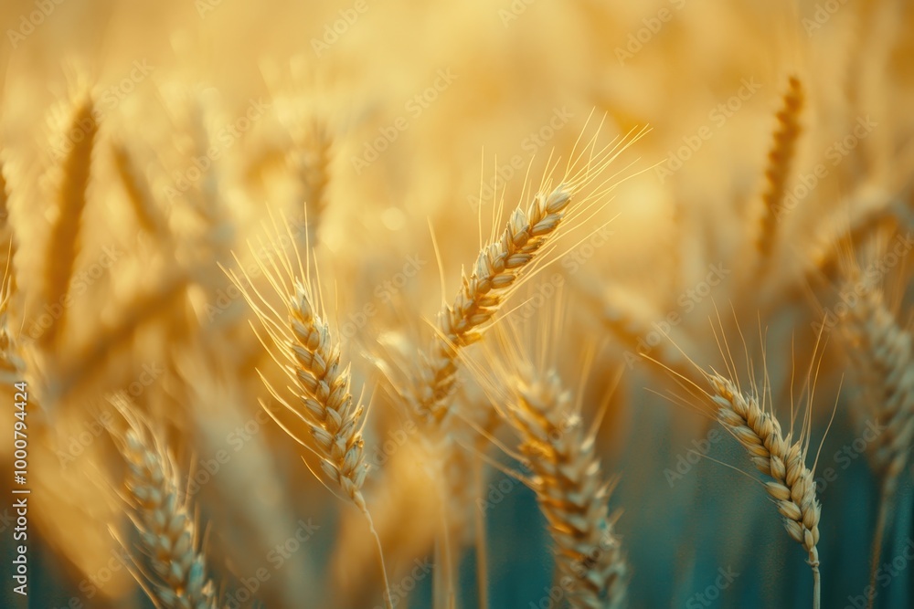 Golden wheat stalks in a field, bathed in warm sunlight. Golden wheat stalks in a field, bathed in warm sunlight.