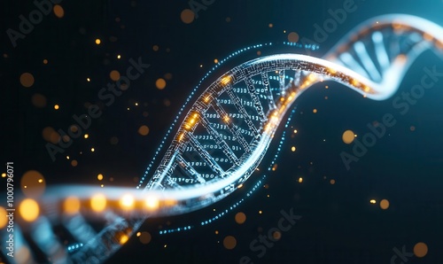 Conceptual image of a DNA helix transforming into digital data, symbolizing biological innovation through technology Synthetic biology, DNA innovation