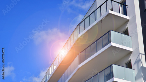 Modern architecture of urban residential apartment buildings on a sunny day. Facade of a modern apartment building.