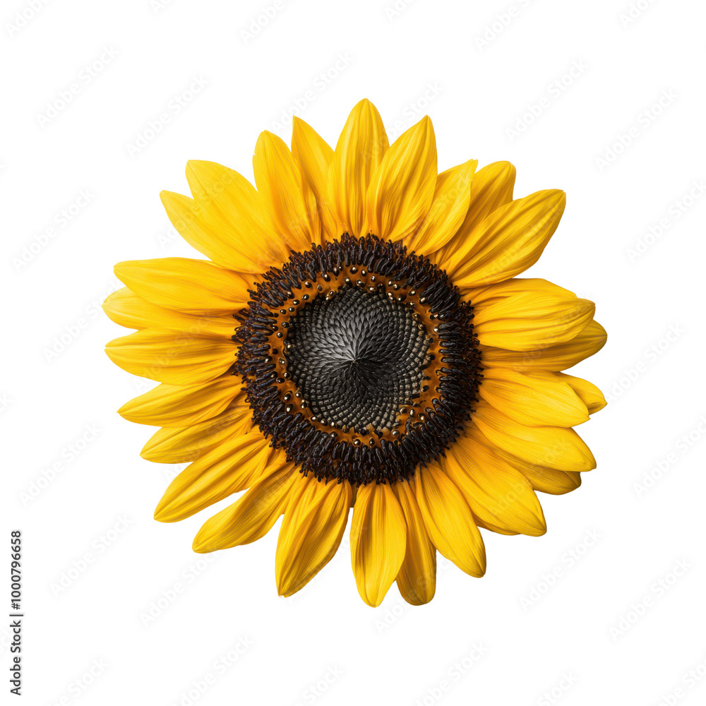 Fototapeta premium A yellow sunflower with a black center isolated on white background