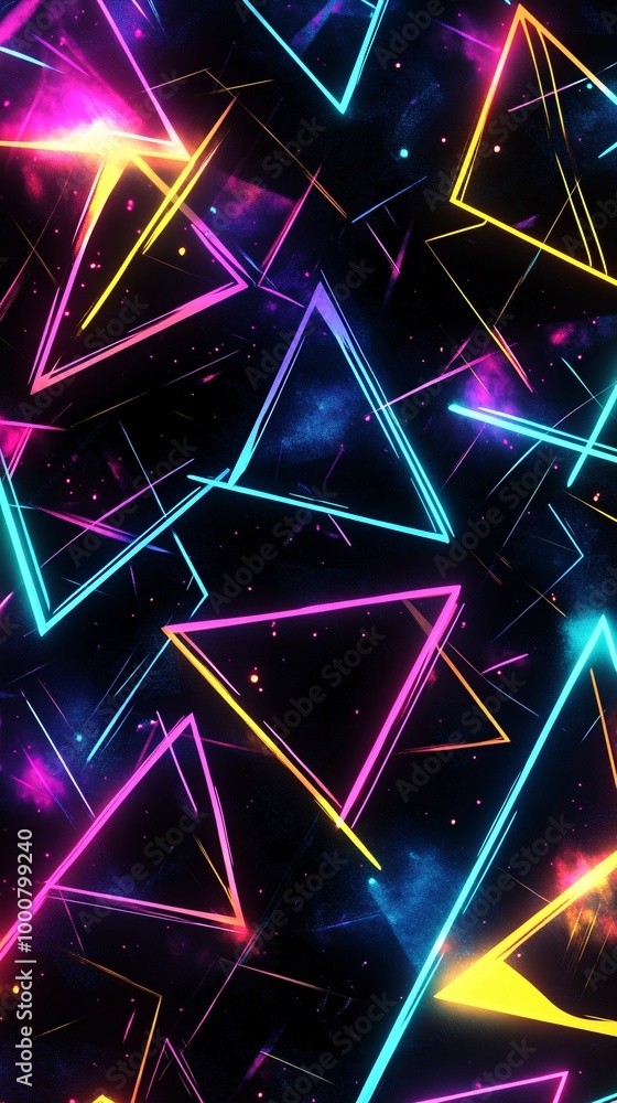 Colorful neon triangle pattern design. Colorful neon triangle pattern design.