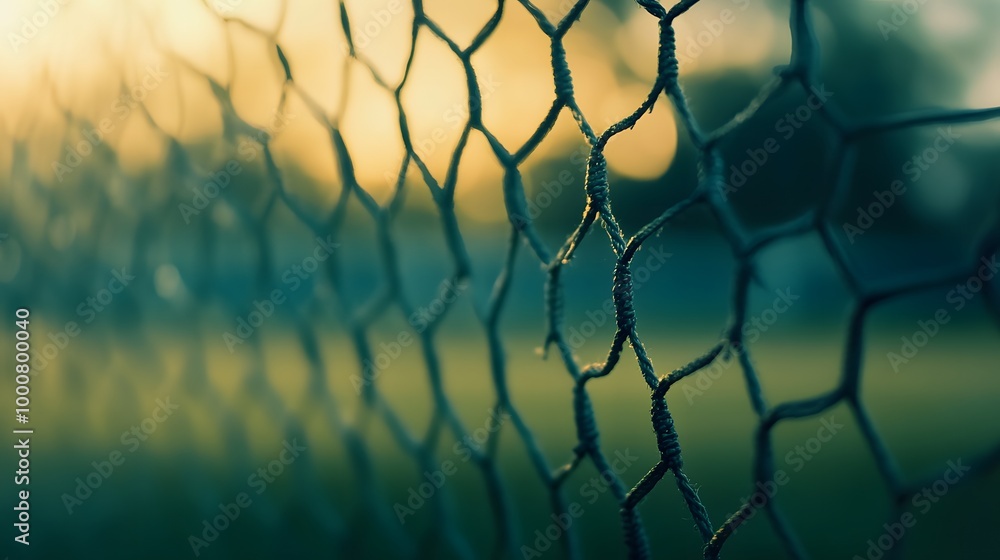 blurred photo of a soccer net with the field behind it softly out of focus. The motion blur creates a dreamy blurred photo of a soccer net with the field behind it softly out of focus. The motion blur creates a dreamy