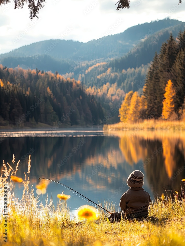 Obraz premium Serene Autumn Fishing by the Lake