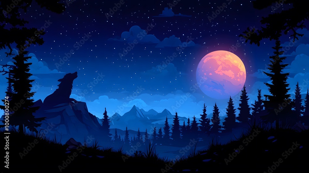 Naklejka premium Cute werewolf howling at the full moon with a playful expression