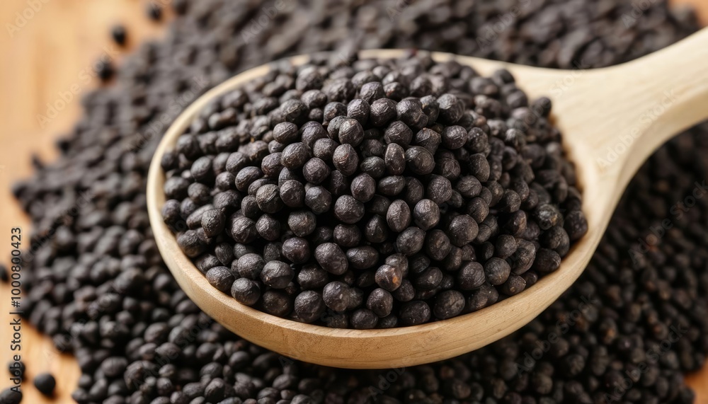 A spoonful of black peppercorns ready to add flavor to your dish A spoonful of black peppercorns ready to add flavor to your dish