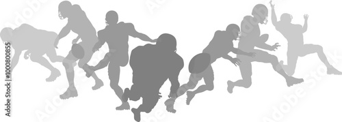 Silhouette American football player set. Active sports people healthy players fitness silhouettes concept.