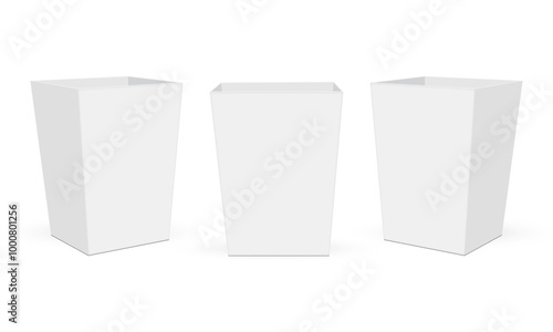 Blank Popcorn Boxes Mockups, Isolated On White Background, Front And Side View. Vector Illustration