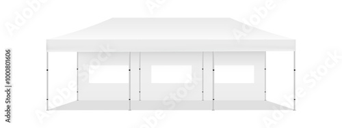Large Canopy Outdoor Tent With Windows for Parties Or Commercial Events, Isolated On White Background, Front View. Vector Illustration