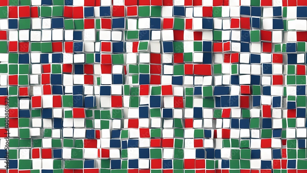 A background featuring a structured pattern of squares in various colors: red, white, blue, and green. A background featuring a structured pattern of squares in various colors: red, white, blue, and green.