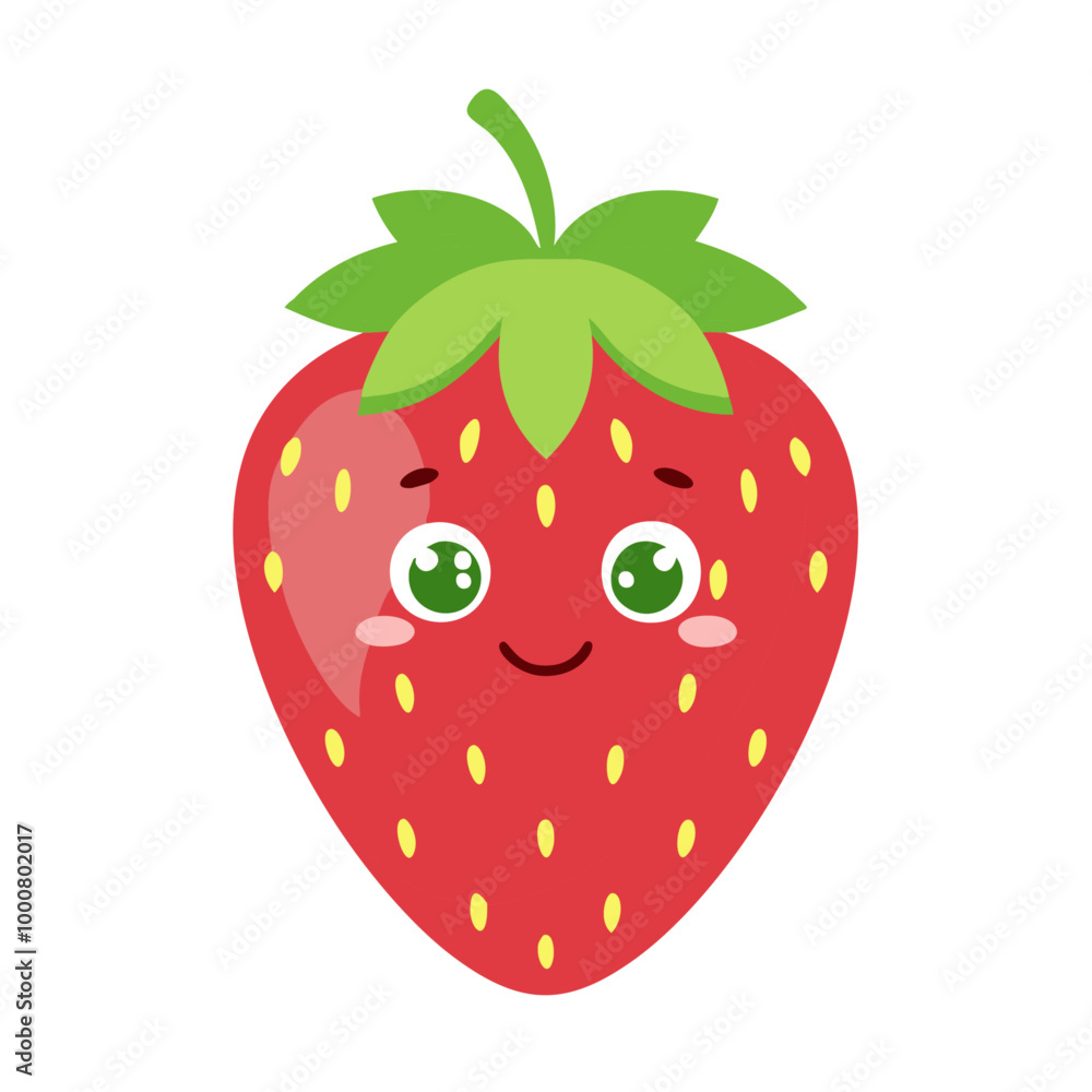 Obraz premium Strawberry Cute Cartoon Fruit Fresh Animation Kawaii Healthy Character 