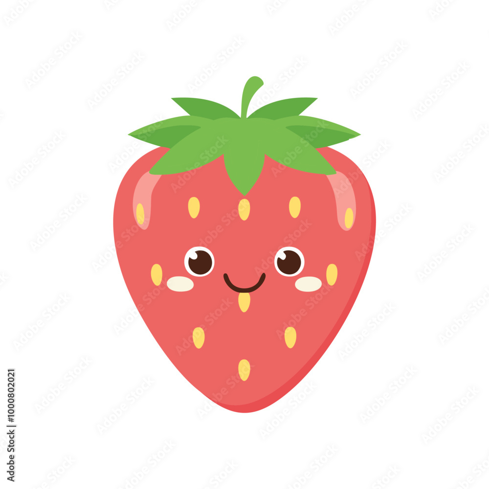 Fototapeta premium Strawberry Cute Cartoon Fruit Fresh Animation Kawaii Healthy Character 