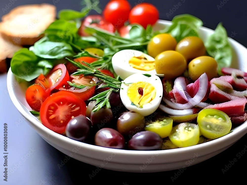 Salad bowl with cherry tomatoes and green vegetables, generative AI Salad bowl with cherry tomatoes and green vegetables, generative AI