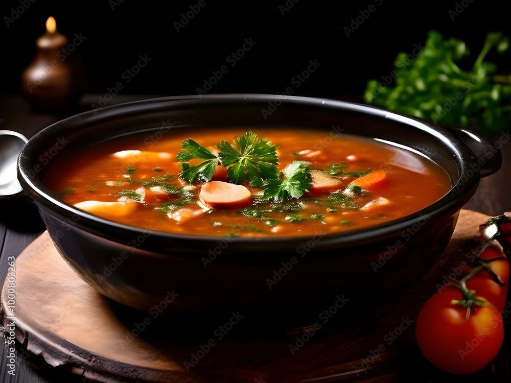 Oriental spicy stew with vegetables and rice cake, generative AI Oriental spicy stew with vegetables and rice cake, generative AI