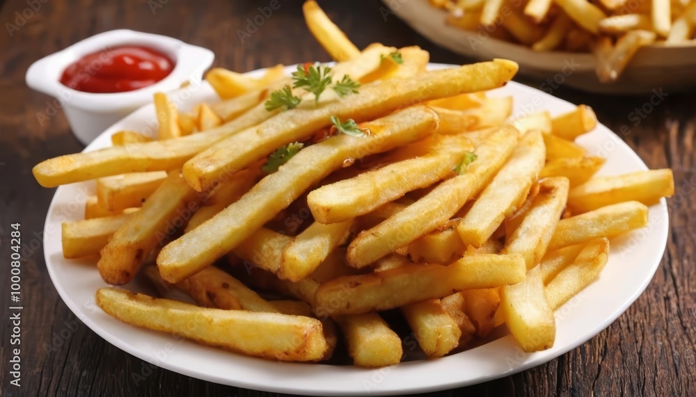 Crispy golden fries ready to be savored Crispy golden fries ready to be savored