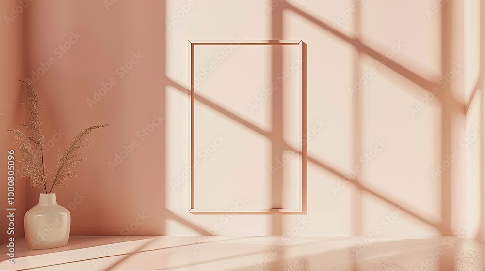 Light peach wallpaper featuring a blurred shadow of a simple frame enhancing space Light peach wallpaper featuring a blurred shadow of a simple frame enhancing space