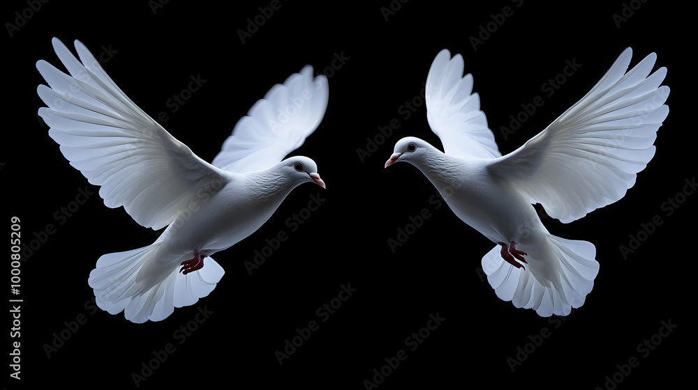 Two White Doves Flying Isolated on Black Background 3D
Two White Doves Flying Isolated on Black Background 3D