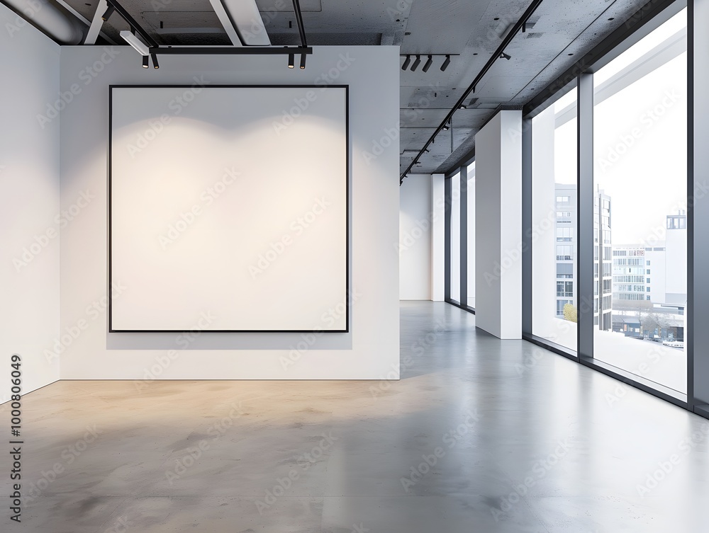 Empty Gallery Space with Large Window View Empty Gallery Space with Large Window View
