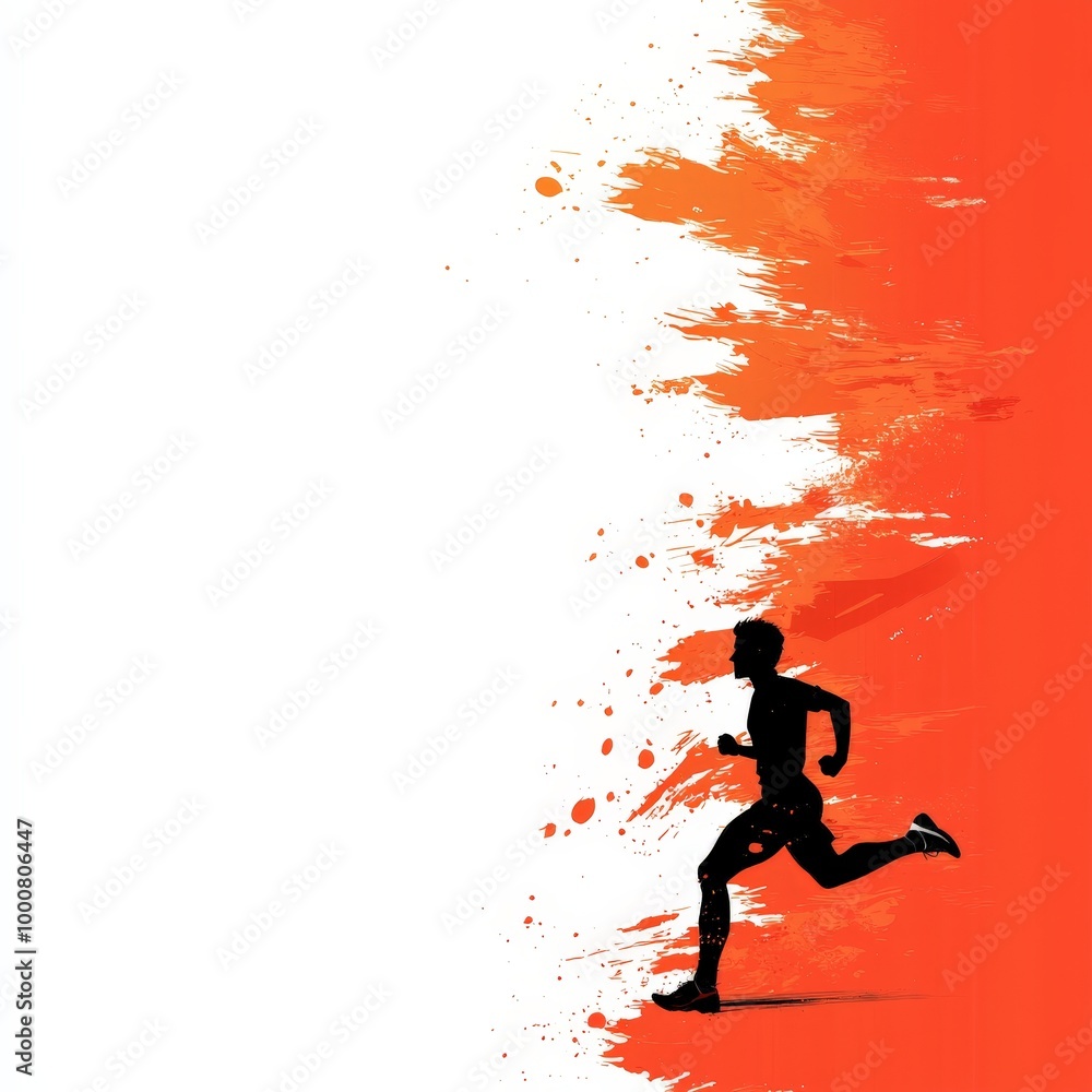 Running Man Silhouette with Orange Paint Splatter Running Man Silhouette with Orange Paint Splatter