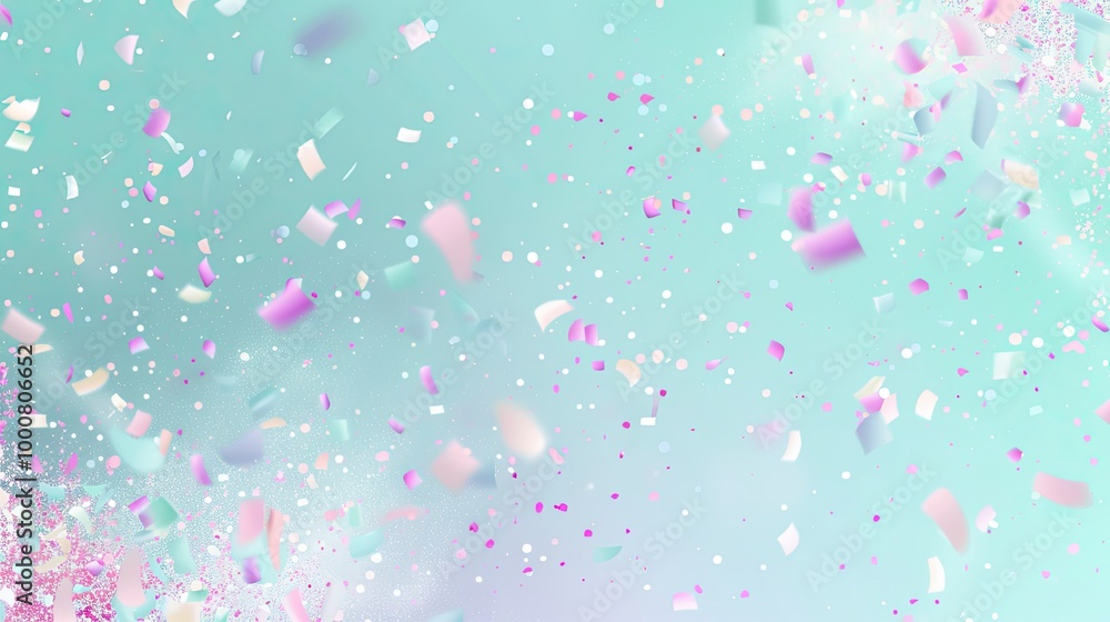 Mint green wallpaper with pastel confetti in pink and white offering cheerful festivity Mint green wallpaper with pastel confetti in pink and white offering cheerful festivity