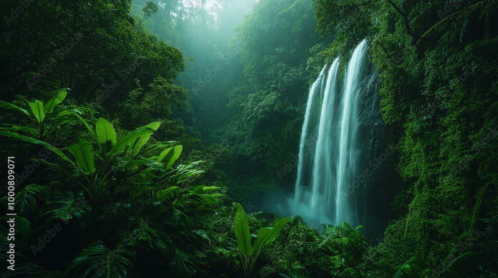 Twin Waterfalls in Rainforest Twin Waterfalls in Rainforest
