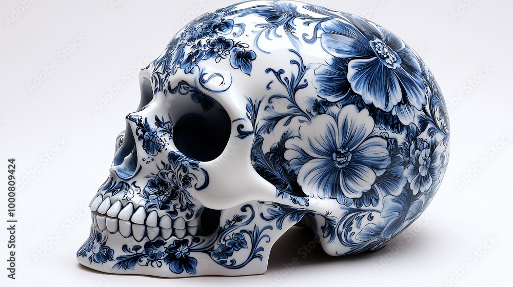 A beautifully crafted blue ceramic skull with intricate floral patterns, ideal for Day of the Dead (Dia De Los Muertos) celebrations, altars, and decorative use. A beautifully crafted blue ceramic skull with intricate floral patterns, ideal for Day of the Dead (Dia De Los Muertos) celebrations, altars, and decorative use.