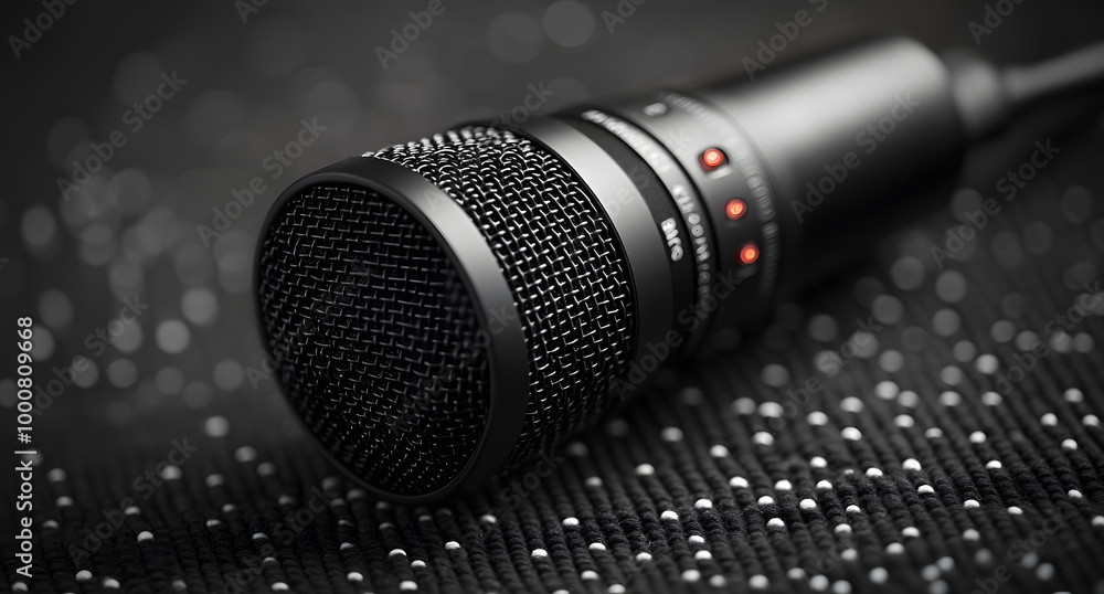 Black and White Microphone on a Gray Background, High-Quality Studio Image
Black and White Microphone on a Gray Background, High-Quality Studio Image