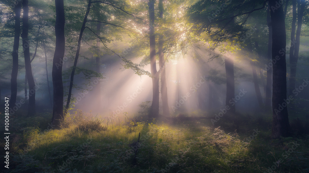 Sunbeams in Foggy Forest Sunbeams in Foggy Forest