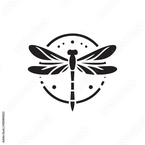 Minimalist dragonfly logo with white background