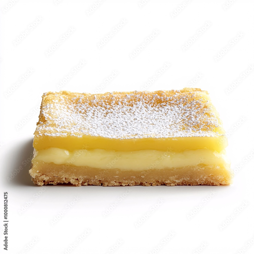 a classic lemon bar with a soft, tangy lemon filling.