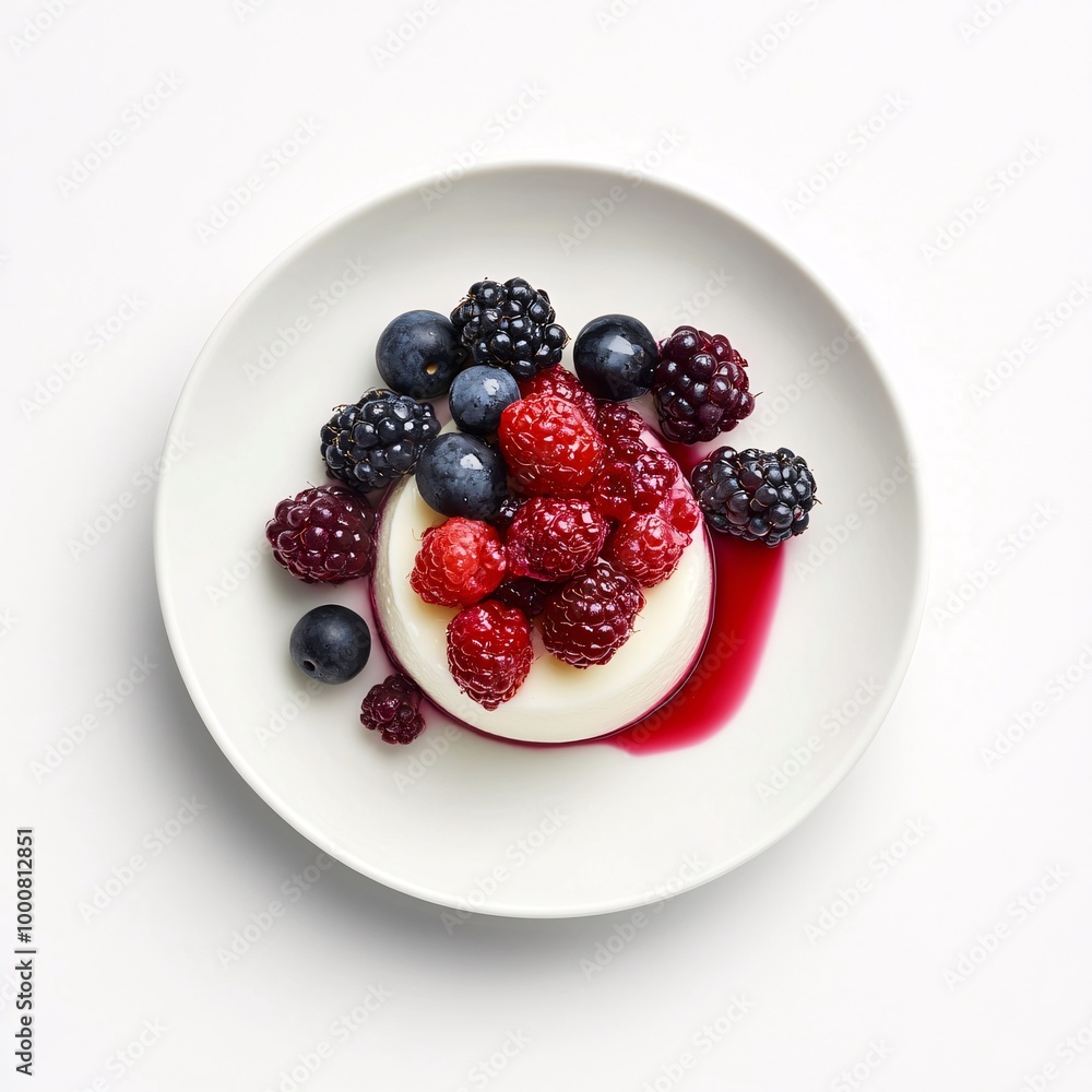 panna cotta, topped with a vibrant berry compote. panna cotta, topped with a vibrant berry compote.