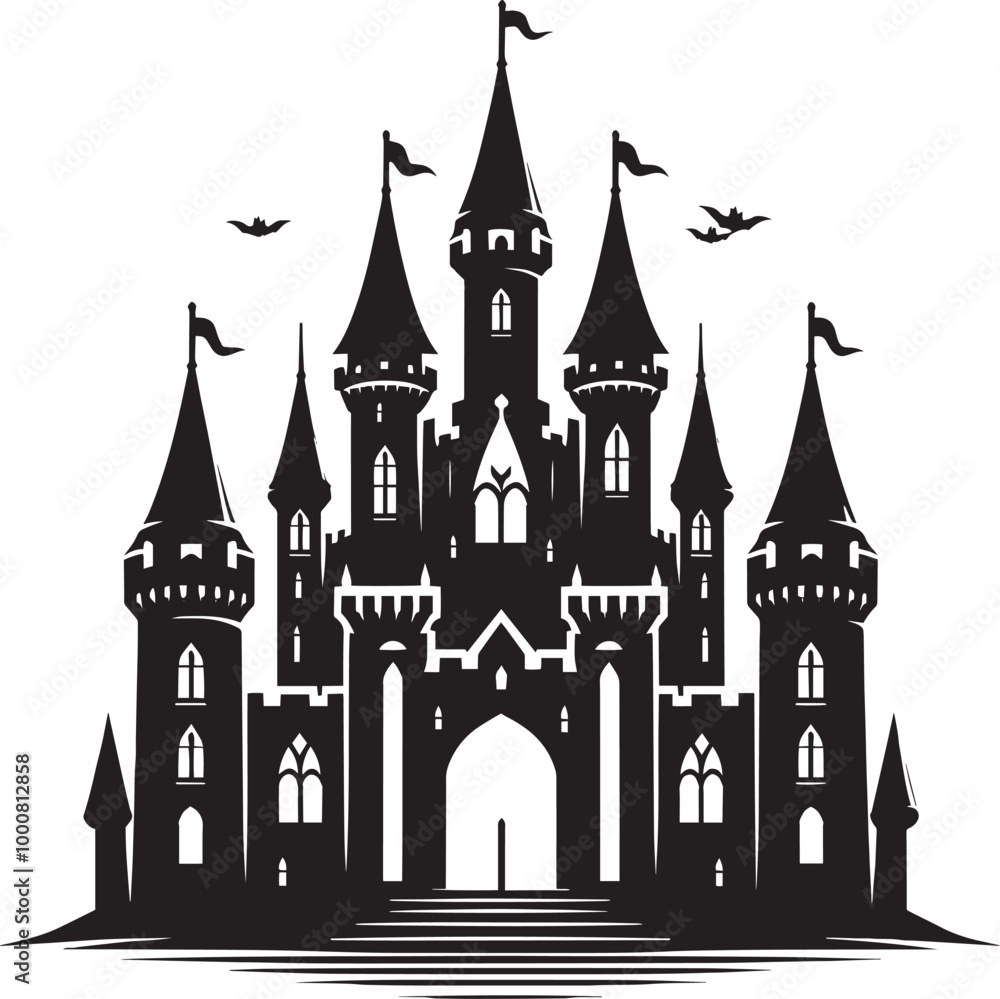 Fototapeta premium Ancient Castle silhouette vector illustration isolated on a white background